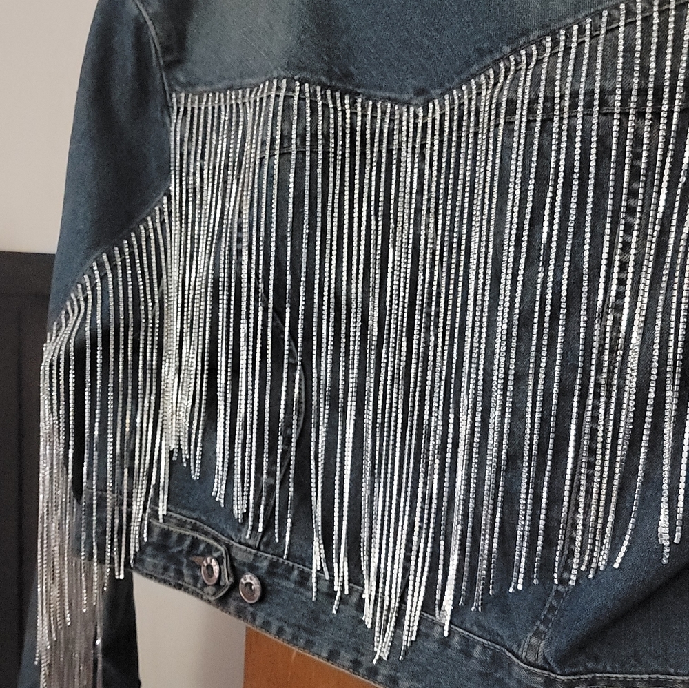 Fringe Rhinestone Jean Jacket - Picture 4 of 5